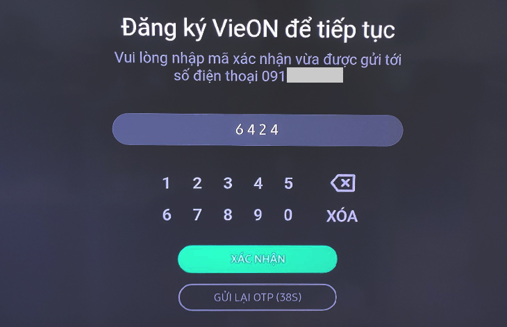 Mã xác nhận tài khoản VieON