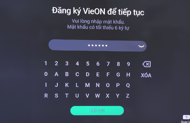 Mật khẩu cho tài khoản VieON