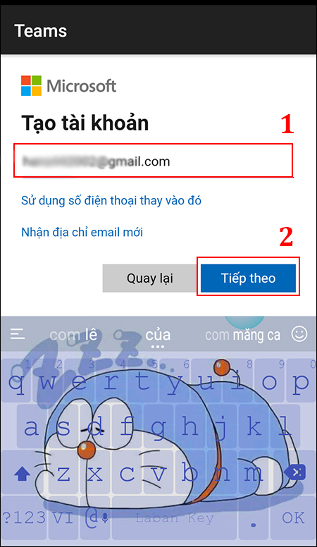 Nhập số điện thoại hoặc địa chỉ email của bạn. Sau đó, bạn nhấp Tiếp theo.