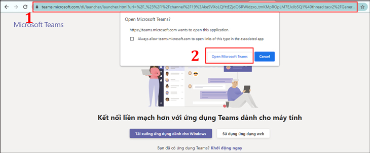 Bạn click vào đường link được chia sẻ rồi chọn mở cuộc họp qua ứng dụng hoặc mở trên web.