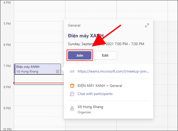Bạn chọn Join để tham gia cuộc họp.