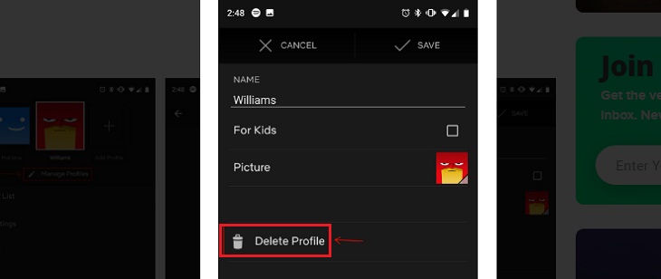 Choose Delete Profile and confirm deletion of your account profile when a notification appears