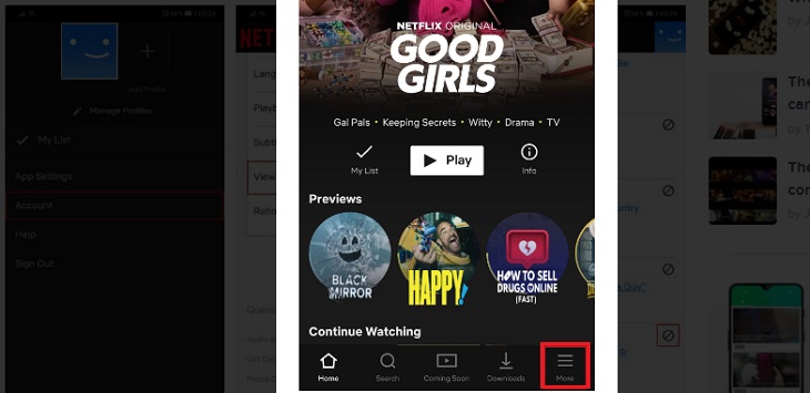 Hướng dẫn cách thay đổi mật khẩu Netflix đơn giản nhất > Nhần vào tab More (thêm) ở góc phía dưới bên phải của màn hình
