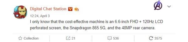 Để có giá rẻ nhất, iQOO Neo 3 sẽ dùng màn hình LCD nhưng tốc độ làm tươi vẫn rất cao, lên tới 120Hz