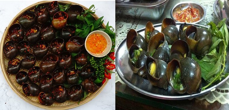 Ốc bươu nướng tiêu xanh và ốc bươu nướng mỡ hành