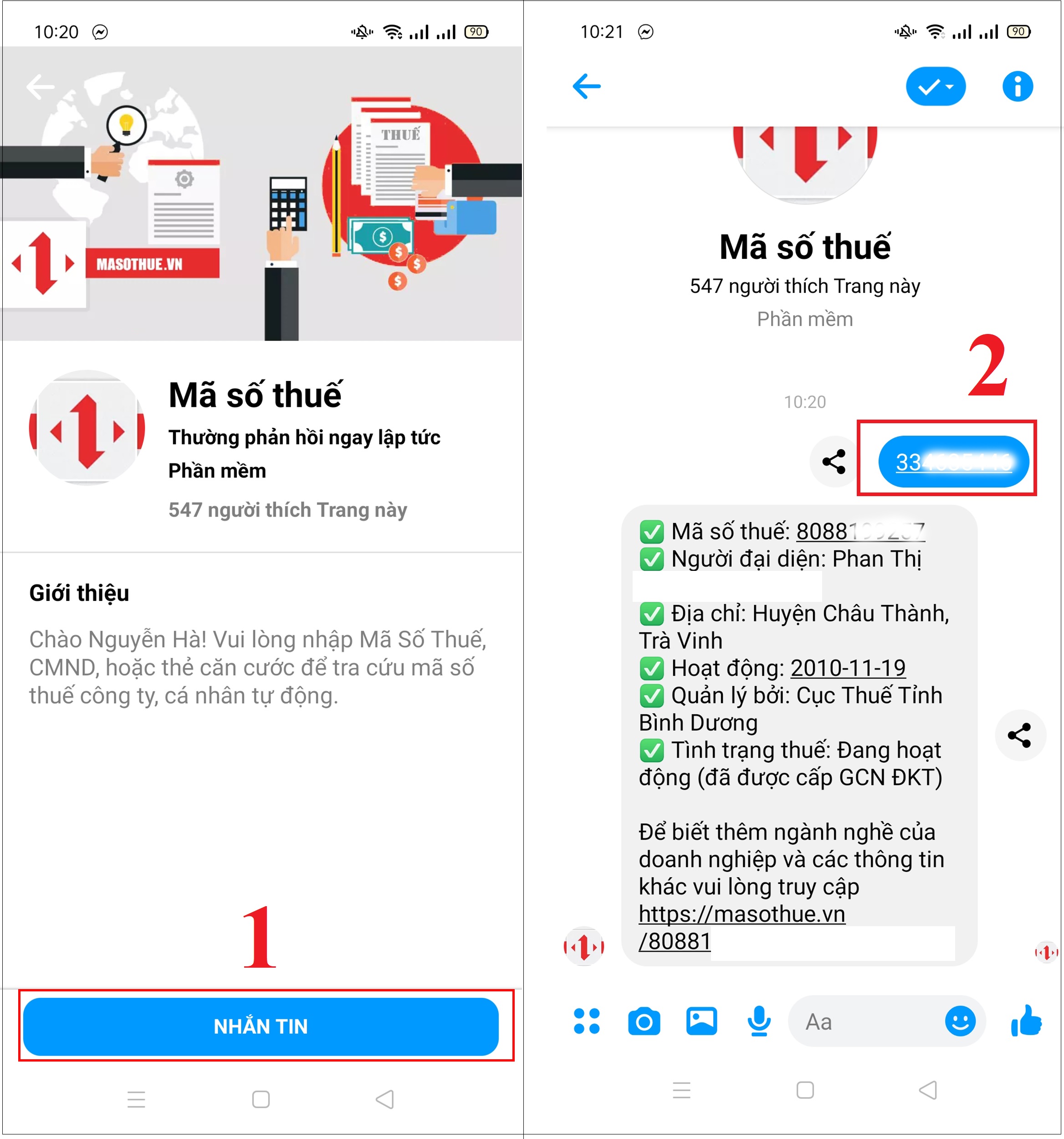 Tra cứu mã số thuế TNCN, doanh nghiệp bằng chính Messenger