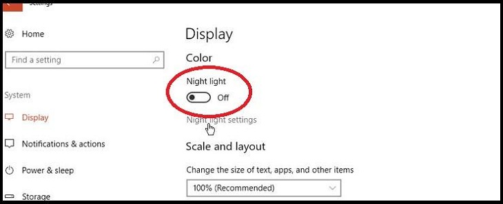 Cách hạn chế ánh sáng xanh trên các thiết bị điện tử giúp ngủ ngon hơn > Để thiết lập tính năng ánh sáng ban đêm, nhấp vào liên kết của Night light settings