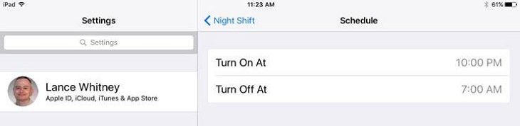 Cách hạn chế ánh sáng xanh trên các thiết bị điện tử giúp ngủ ngon hơn > Chạm vào nút Scheduled, đặt thời gian bắt đầu và kết thúc
