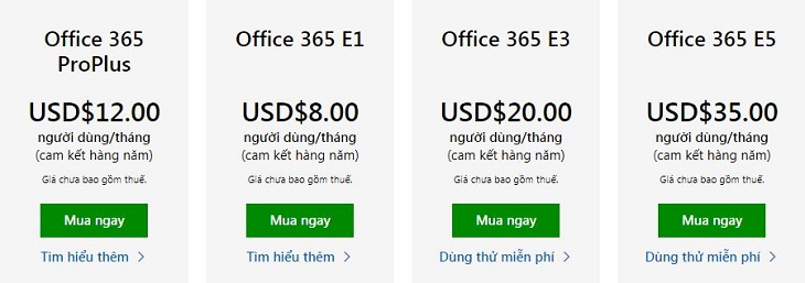 Các gói doanh nghiệp của Microsoft Teams