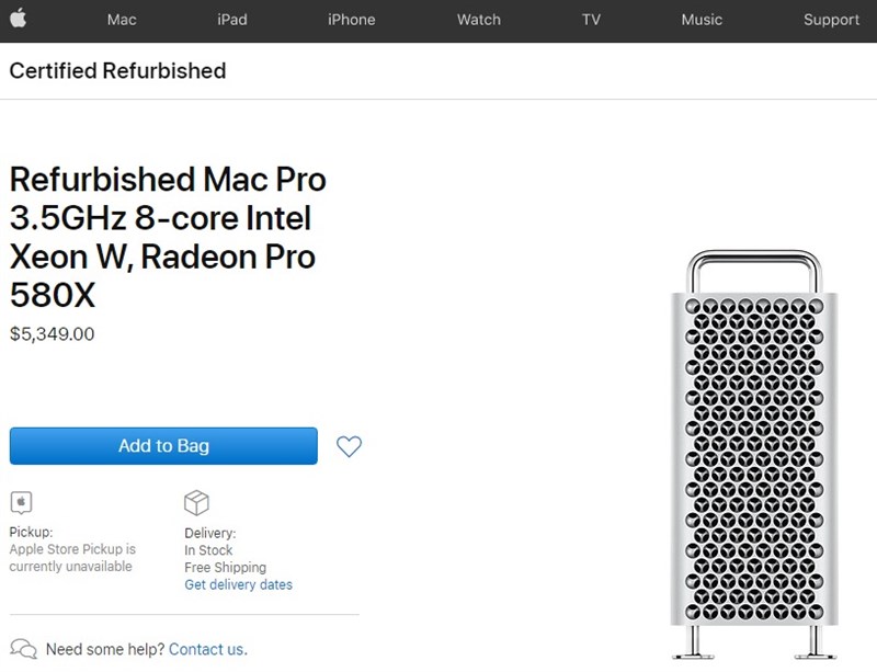 Apple vừa bổ sung vào mục Refurbished (hàng tân trang) các mẫu Mac Pro 2019