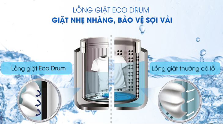 Máy giặt Sharp 10 kg ES-W100PV-H được trang bị lồng giặt Eco Drum giúp hạn chế hư hại sợi vải, giặt nhẹ nhàng.