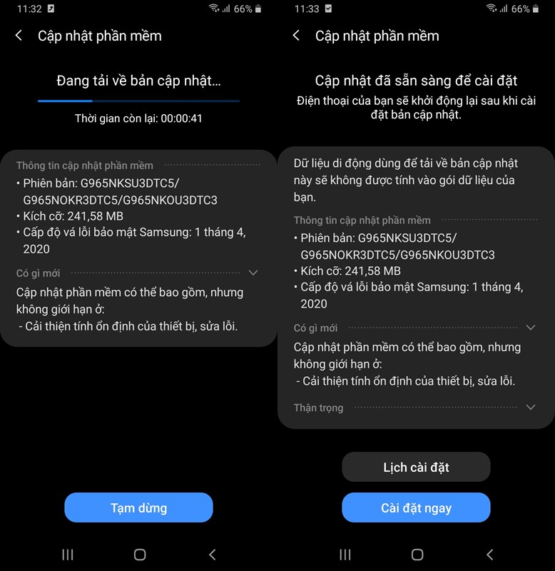 Bản cập nhật phần mềm mới cho Galaxy S9+ có dung lượng gần 250 MB