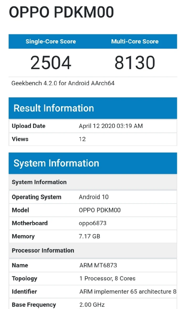 OPPO A92s trên Geekbench