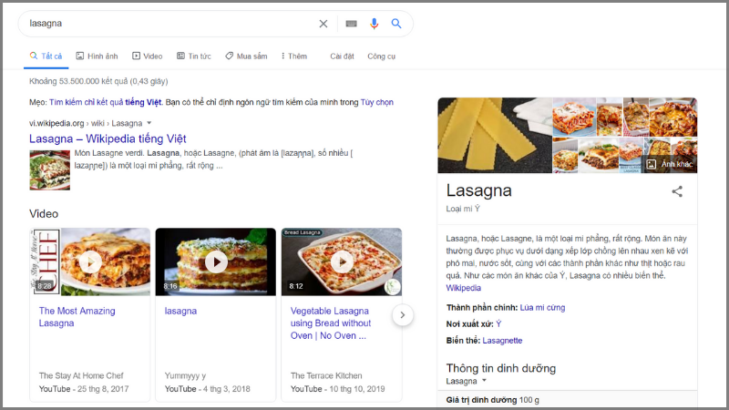 Kết quả tìm kiếm từ Lasagna