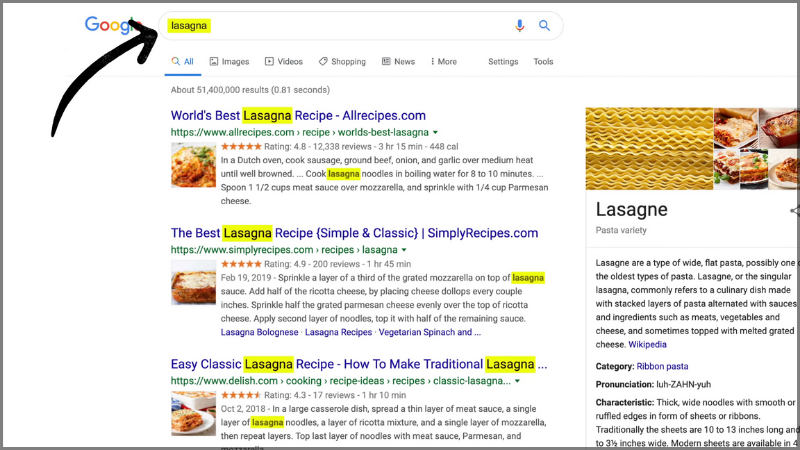 Các trang web chứa từ tìm kiếm có khả năng xuất hiện trên trang đầu