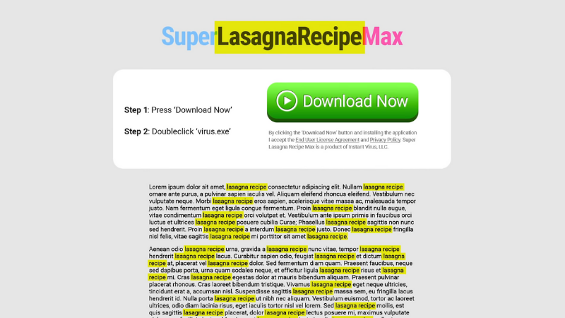 Trang web chứa 400 từ lasagn không có nghĩa là trang web đó hữu ích