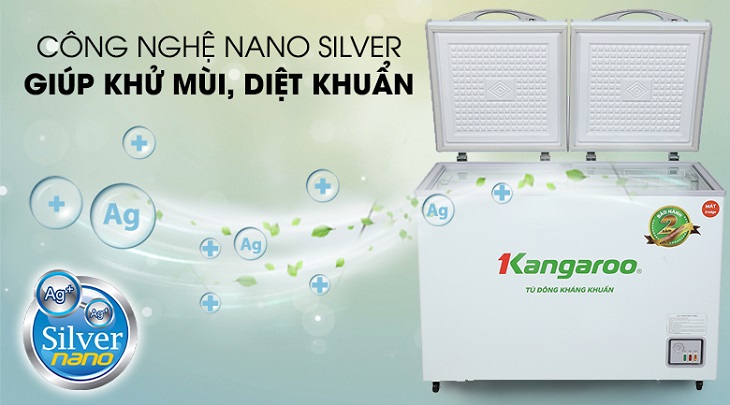 Tủ đông Kangaroo 212 lít KG 328NC2 được trang bị công nghệ Nano Silver giúp diệt khuẩn, khử mùi hôi hiệu quả