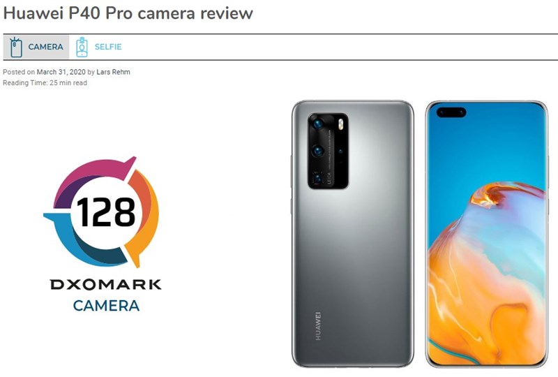 Huawei P40 Pro dẫn đầu bảng xếp hạng camera-phone trên Dxomark với tổng điểm 128