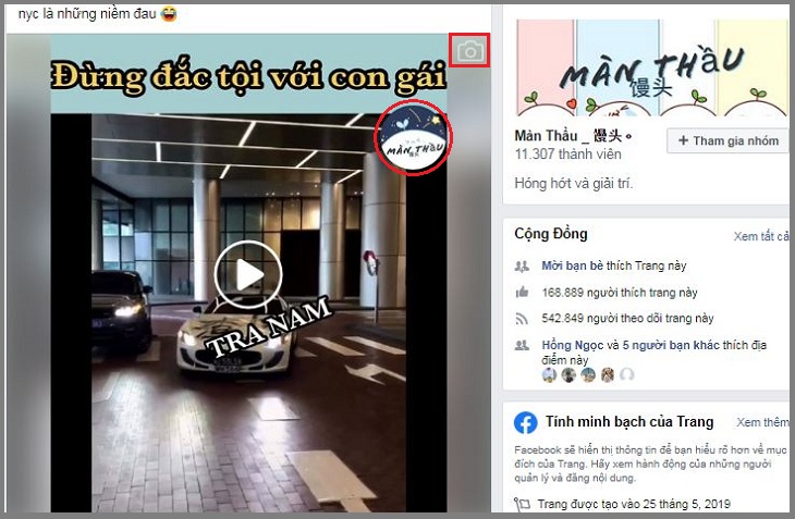 Hướng dẫn chụp hình video trên YouTube, Facebook không bị dính logo > Biểu tượng máy ảnh nằm bên phải màn hình