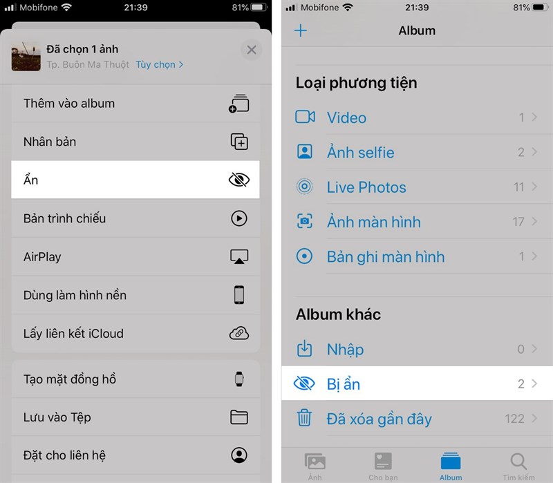 Tính năng ẩn hình ảnh trong album