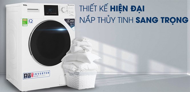 Máy giặt TCL Inverter 9kg, có giặt nước nóng, lại được tặng thêm tivi