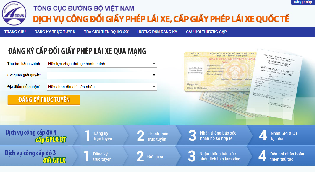 Đăng nhập vào trang web của Tổng cục Đường bộ Việt Nam để nhập thông tin chi tiết:
