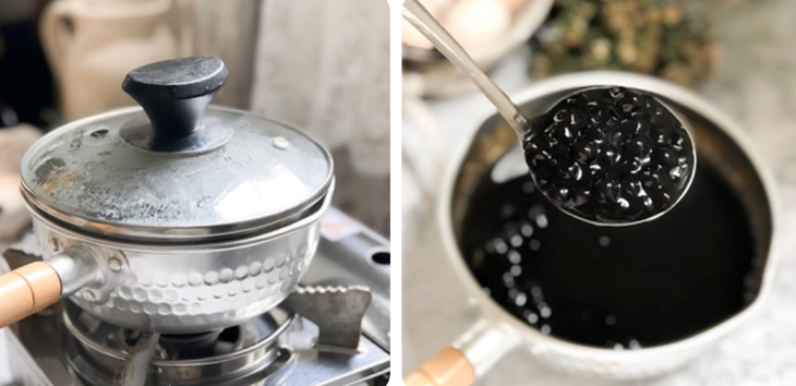 Bước 2 Làm trân châu đường đen Sữa tươi kem béo trân châu đường đen