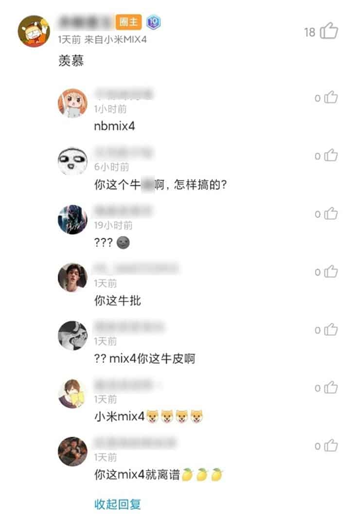 Ai đó đã dùng Xiaomi Mi MIX 4 để bình luận trên Weibo