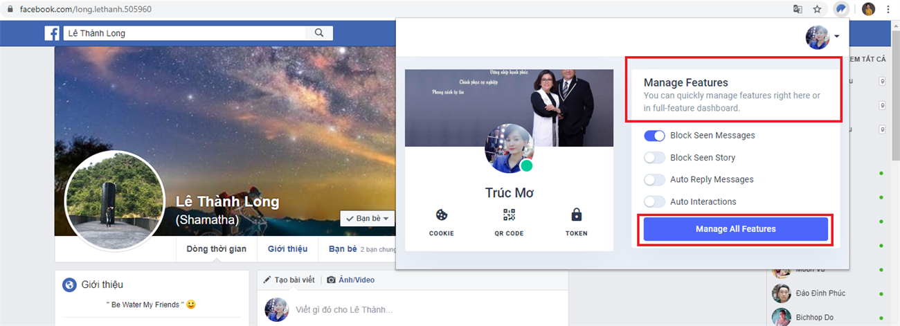 Cách ẩn trạng thái Đã xem và hẹn giờ gửi tin nhắn trên Facebook > Nhấp chọn Mangage All Features (Quản lý tất cả tính năng)