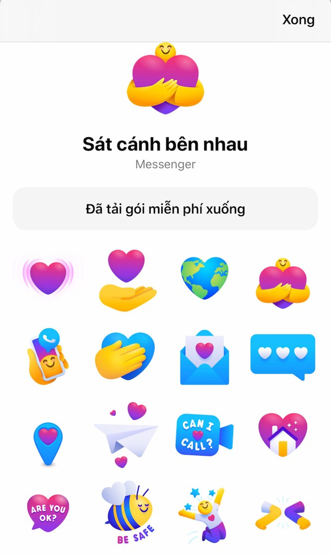 Cách cập nhật biểu tượng cảm xúc trái tim mới trên Messenger cực đơn giản > Bộ sticker “Sát cánh bên nhau” để gửi gắm tình cảm của bạn đến với người thân, bạn bè, cộng đồng trong mùa dịch bệnh.