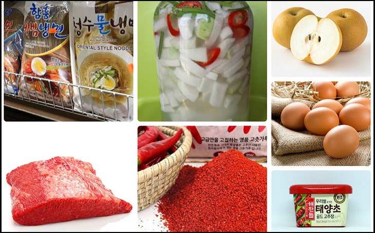 Nguyên liệu món ăn mì lạnh hàn quốc: naengmyeon-mul và naengmyeon-bibim