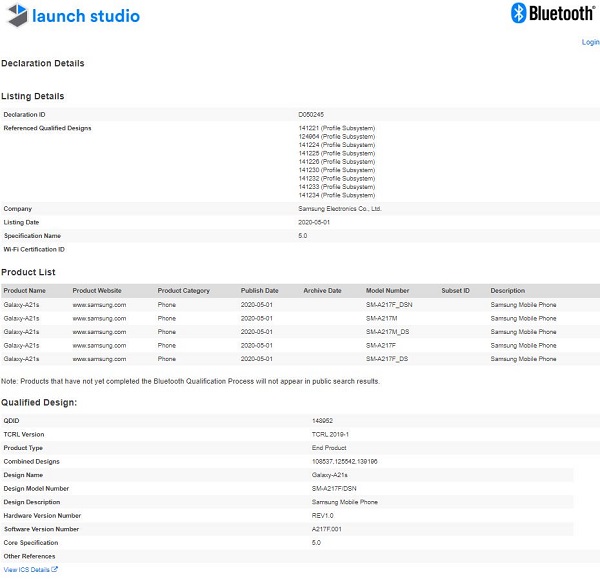 Galaxy A21s vừa tiến thêm 1 bước tới ngày ra mắt, smartphone này đã đạt chứng nhận tại Bluetooth SIG