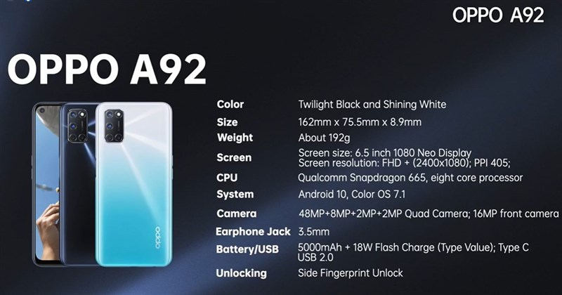 OPPO A92 ra mắt: Pin 5.000 mAh, 4 camera 48 MP, chip Snapdragon 665 mà giá ổn thật