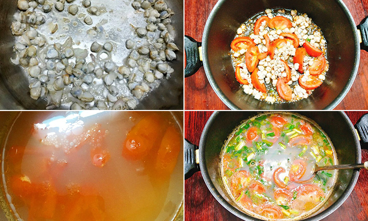 Nấu canh hến cà chua