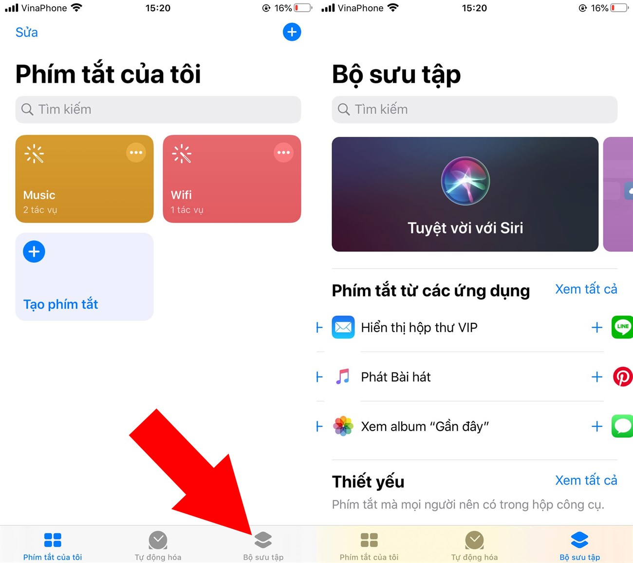 Siri shortcuts là gì? Có thể làm được gì? Cách tải và cài đặt Siri Shortcuts cho iPhone > các shortcut được tạo sẵn