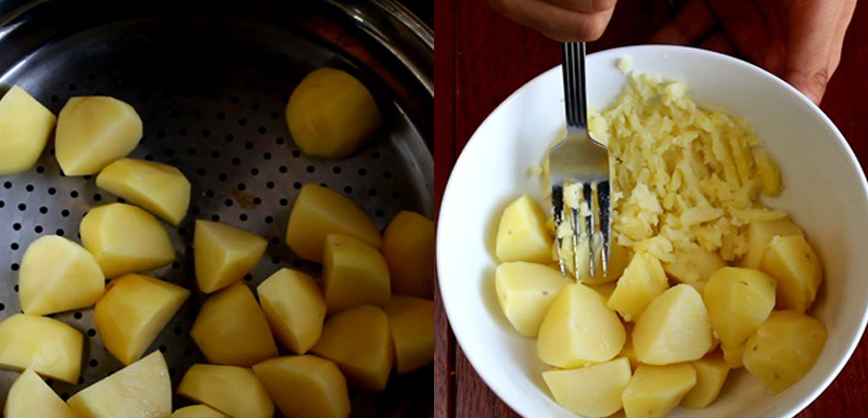 Bước 1 Sơ chế khoai tây Khoai tây chiên xù bọc trứng cút