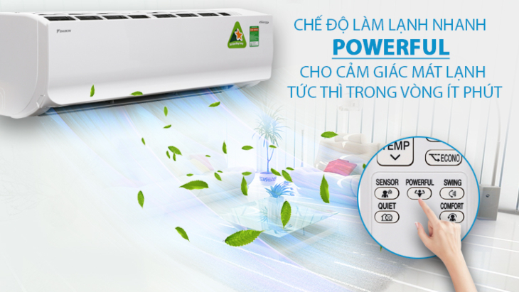 Chế độ làm lạnh nhanh Powerful trên máy lạnh Daikin