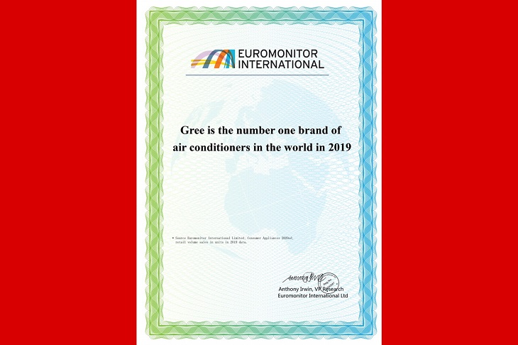 Gree tiếp tục vinh dự được bình chọn là “Thương hiệu máy lạnh số 1 thế giới” năm 2019
