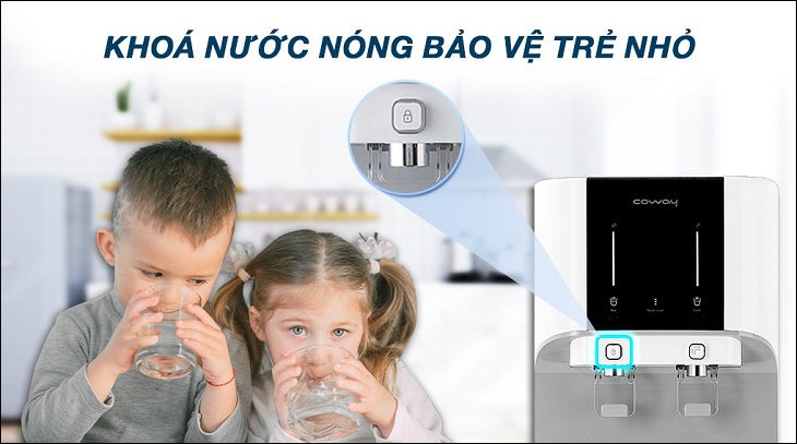 Có nên mua máy lọc nước nóng lạnh không? Một số lưu ý khi mua > Máy lọc nước RO nóng nguội lạnh Coway CHP-671R 5 lõi trang bị khoá an toàn cho trẻ em