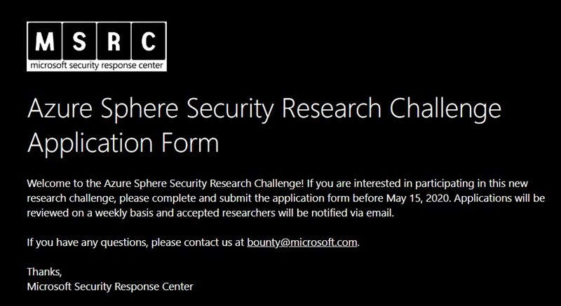 Mẫu đơn đăng ký thử thách nghiên cứu bảo mật Azure Sphere Mẫu đơn đăng ký thử thách nghiên cứu bảo mật Azure Sphere