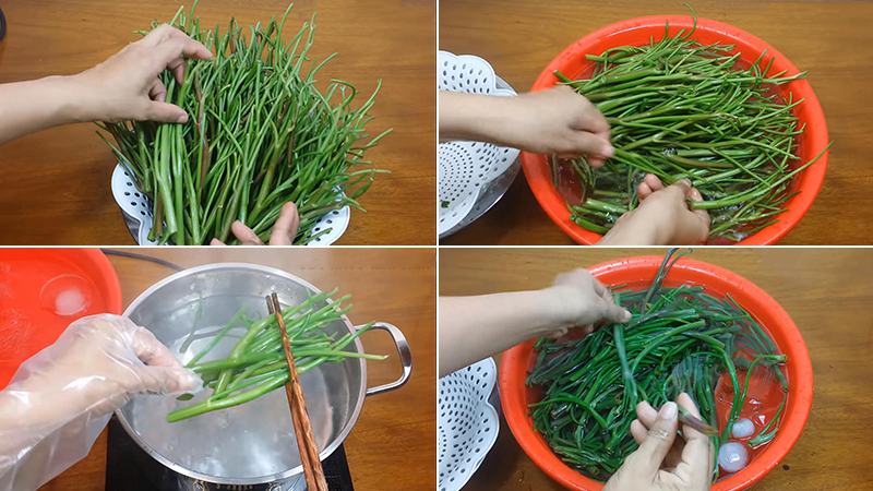 Bước 1: Sơ chế rau muống Bước 1: Sơ chế rau muống
