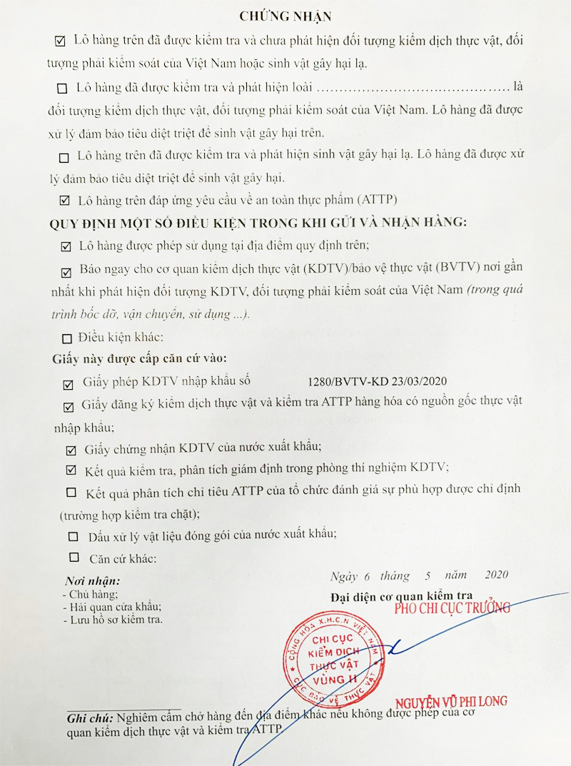 giấy chứng nhận quýt Ai Cập