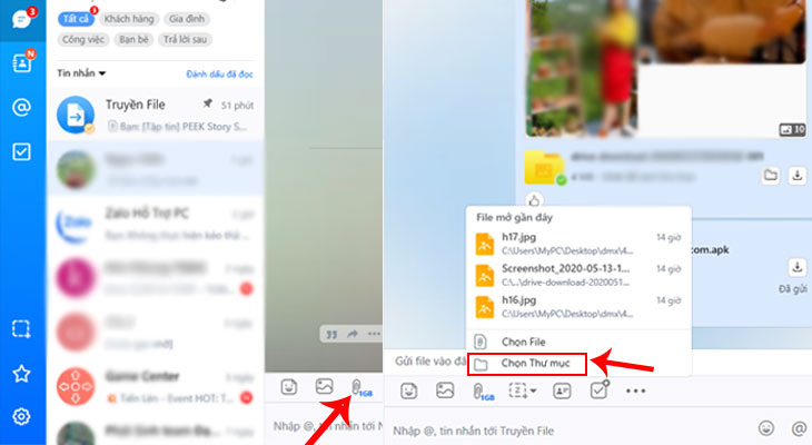 Hướng dẫn cách gửi file, gửi thư mục trên Zalo nhanh chóng, đơn giản và tiện lợi > Gửi thư mục từ cửa sổ trò chuyện