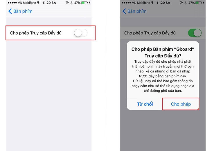 Cách dịch ngôn ngữ trực tiếp trên bàn phím iPhone cực đơn giản > Cho phép cài đặt Gboard