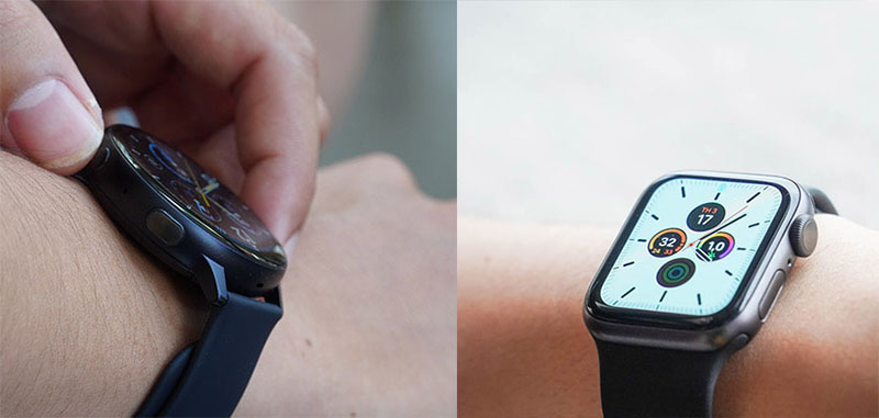 nút bấm của Galaxy Watch và Apple Watch