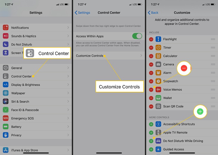 8 cài đặt tiện ích người dùng iPhone nên biết > Thêm tính năng vào trung tâm điều khiển