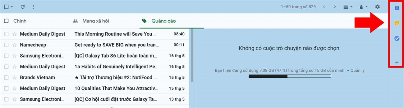 10 mẹo hay, tiện ích mà người dùng Gmail nhất định phải biết > Tích hợp Lịch, Task, Keep và tiện ích bổ sung