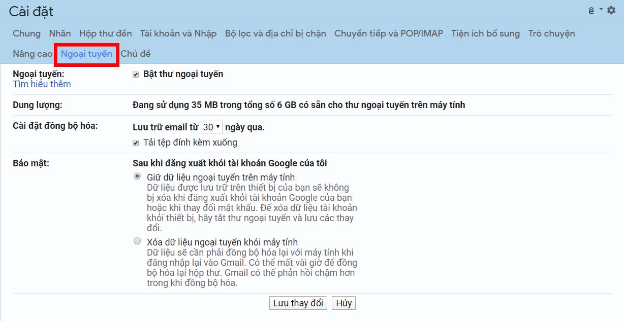 10 mẹo hay, tiện ích mà người dùng Gmail nhất định phải biết > Bật tính năng Gmail ngoại tuyến