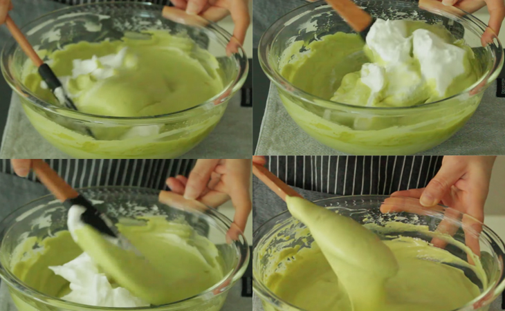 Bước 4 Trộn hỗn hợp bột với lòng trắng trứng Bánh bông lan chiffon trà xanh