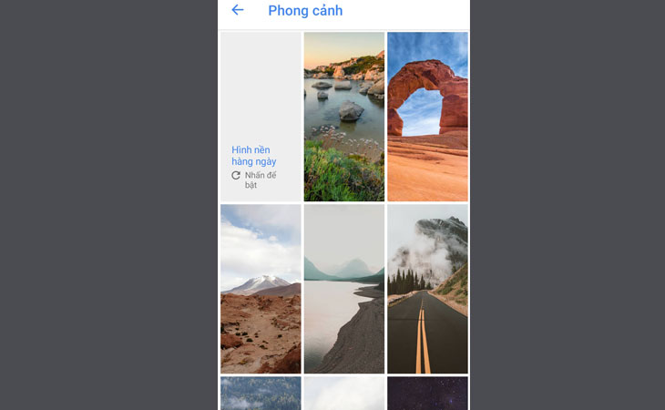 3 cách tự động thay đổi hình nền trên điện thoại Android cực hay > Thay đổi hình nền bằng cách sử dụng hình nền của Google